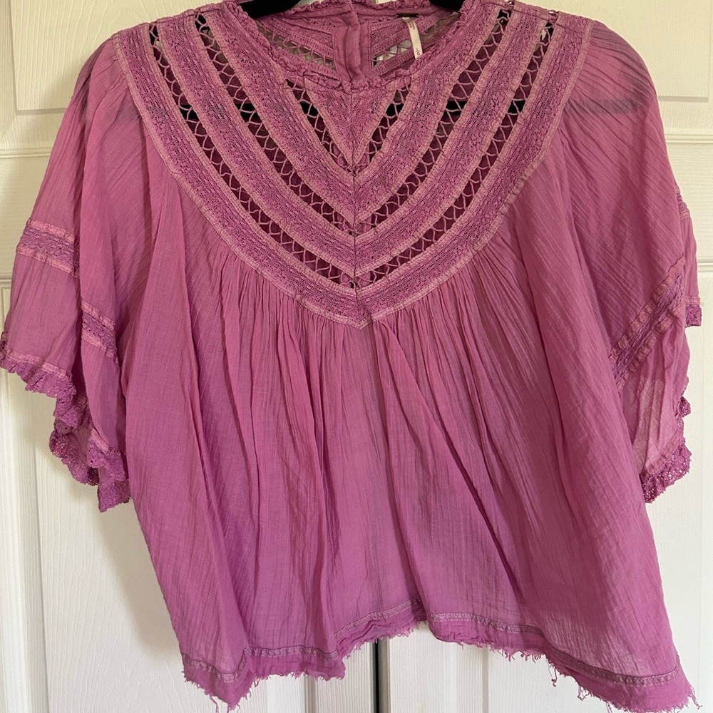 Free People Pink Cropped Blouse